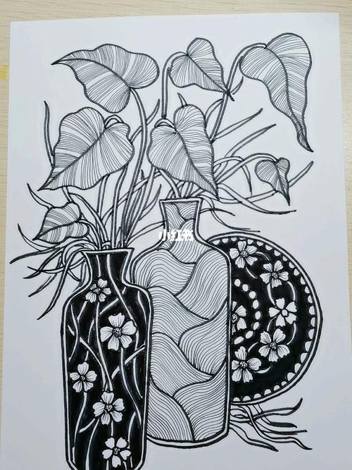 线描花瓶组合_线描_花瓶_小朋友_文化_绘画