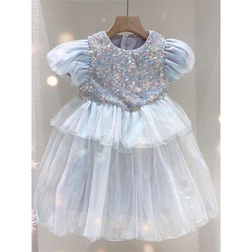 suntek女童蓬蓬纱裙子爱莎公主裙夏季洋气亮片女孩连衣裙人鱼礼服演出