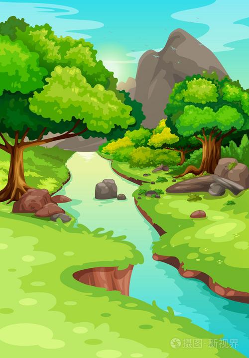 说明森林与河流背景矢量