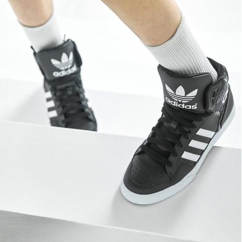 adidas 阿迪达斯高帮女鞋三叶草大鞋舌休闲鞋板鞋黑色