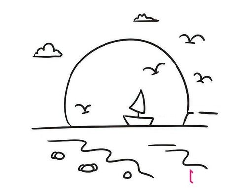 海上风景简笔画图片,好看的大海简笔画