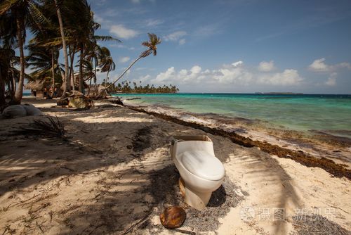 在棕榈树下的海滩上厕所