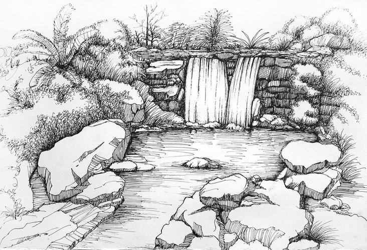 签字笔速写,风景画二张