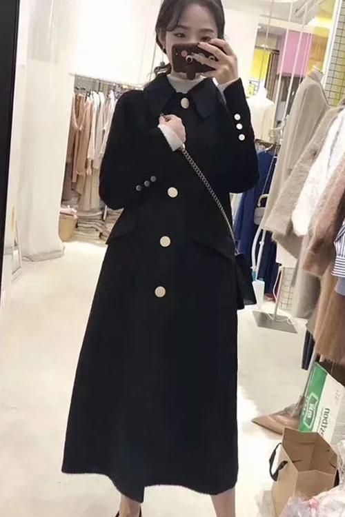 毛呢外套女流行秋冬新款韩版加厚黑色赫本风显瘦小个子中长款大衣