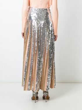 亮片刺绣百褶半身裙