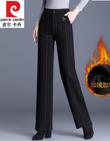 秋冬加绒加厚保暖高腰垂感宽松直筒休闲长裤子针织竖条纹加绒加厚27m