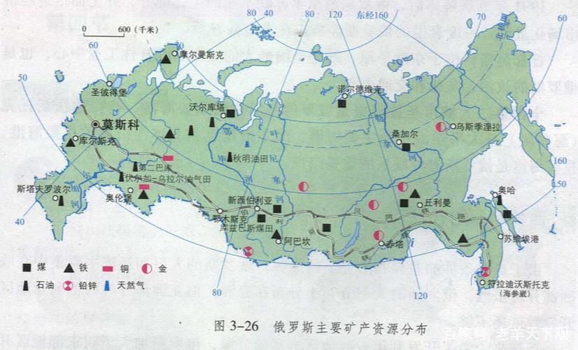 俄罗斯已探明矿产资源分布图,北冰洋一带还蕴藏着丰富的矿产资源