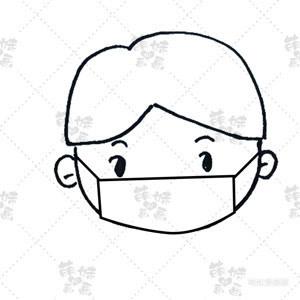 戴口罩的男孩女孩头像简笔画,大家要记得戴口罩哦!