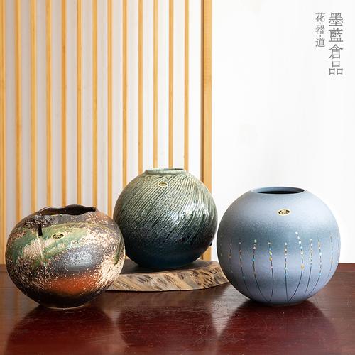 日本进口信乐烧彩绘陶罐花器日式插花器皿花瓶花瓶