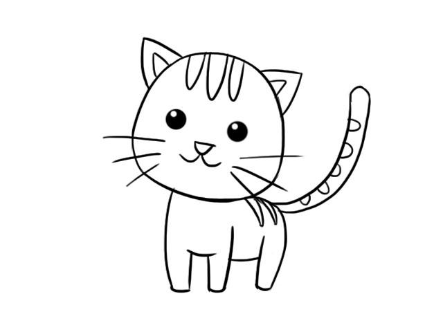 4,画出小猫的尾巴,尾巴上有一些花纹.