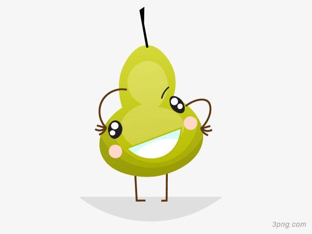 卡通绿色鸭梨png素材透明免抠图片-其他元素