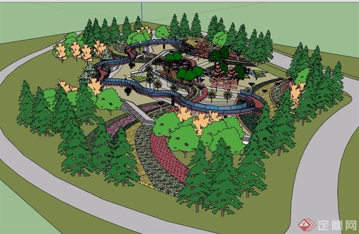 某现代风格详细的完整公园景观素材设计su模型