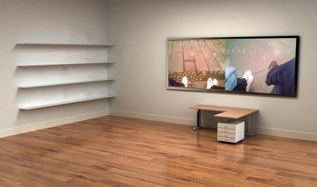 书架电脑桌面壁纸,就是能把图标放在书架上的,还有电脑桌上面能放我的