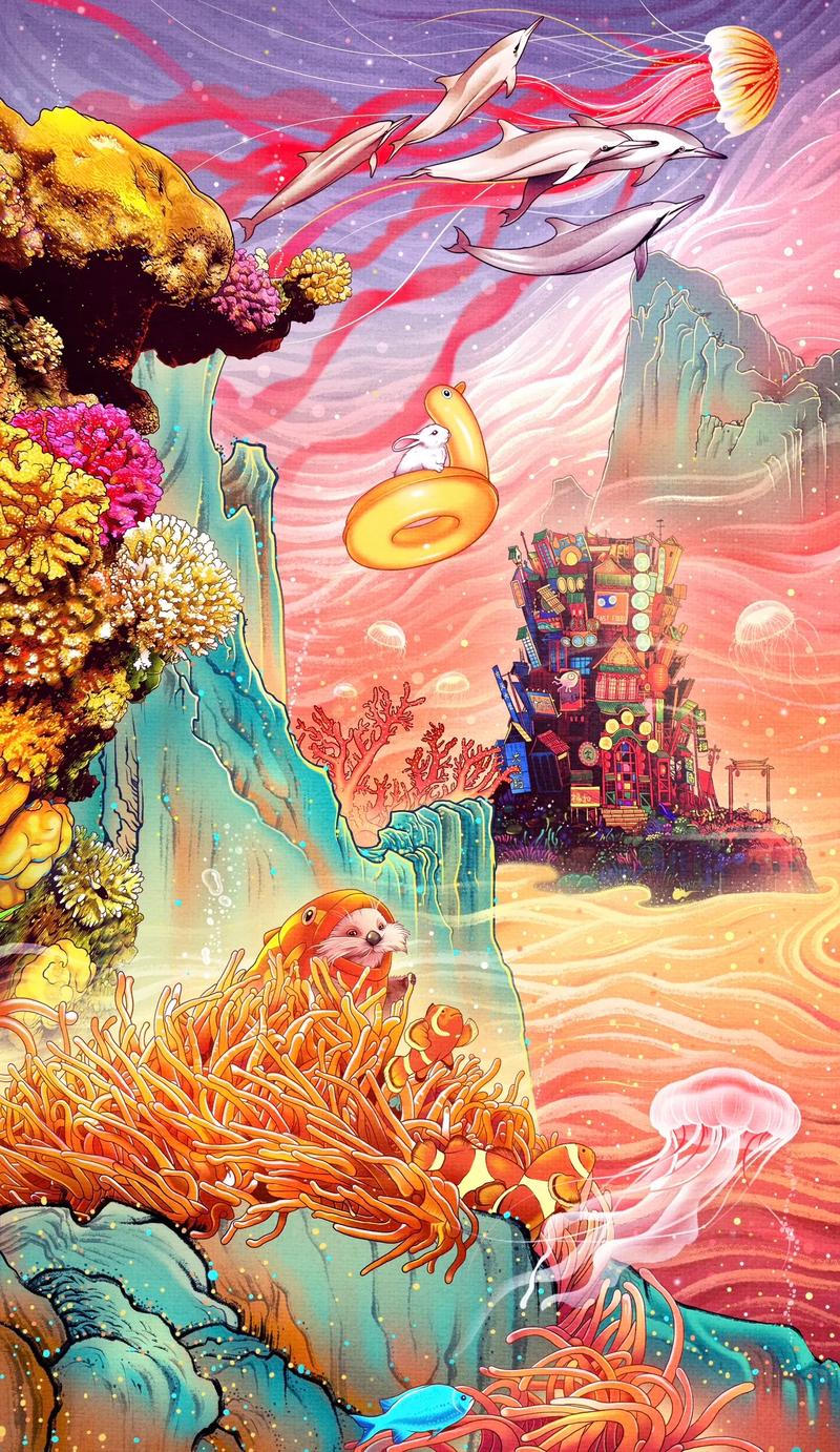 深海插画海报.海是藏在深处的山水画,比海更深则是心之所往