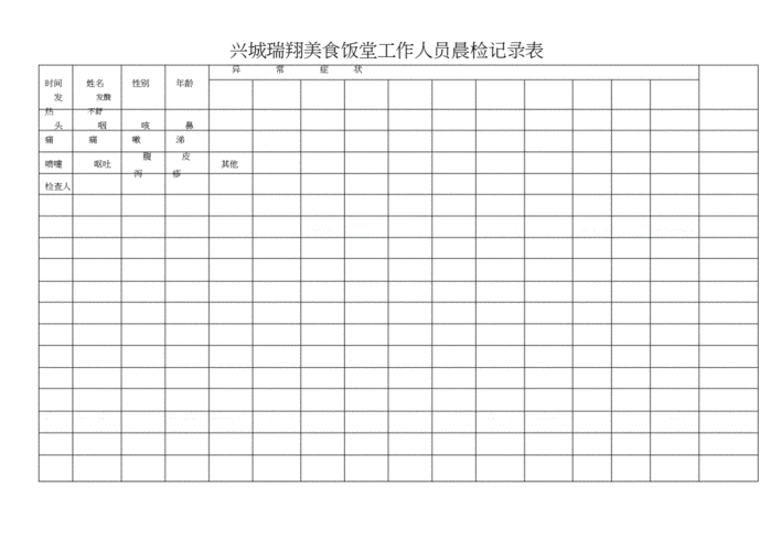 美食饭堂工作人员晨检记录表.docx 2页