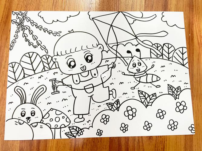 幼儿园教师考编简笔画_幼儿园_简笔画_幼师_郊游_放风筝_春天去哪玩