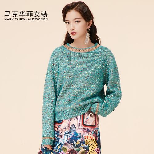 马克华菲女装日系少女软糯毛衫2020冬季新款绿色毛衣