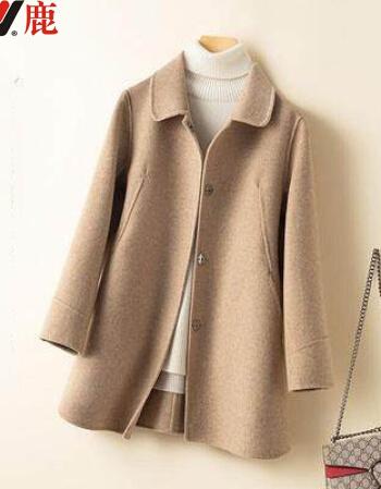 秋冬新款赫本风双面羊绒大衣女短款小个子娃娃领纯色羊毛呢子外套 混
