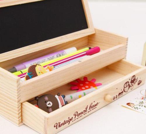 创意精致可爱收纳盒多功能木制diy小黑板抽屉铅笔盒韩国文3