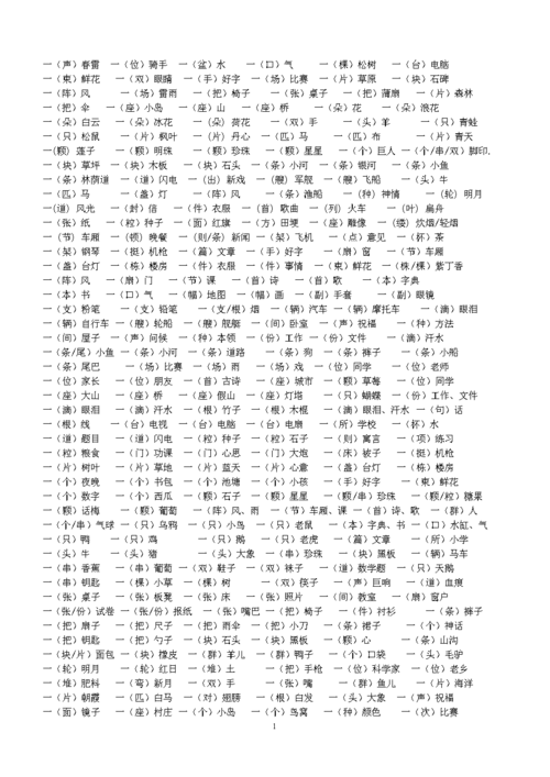 部编人教版一年级下册期末必考量词大全.doc