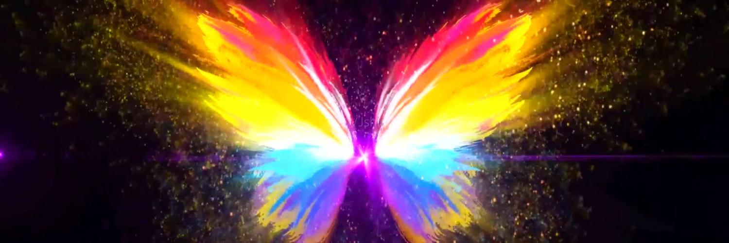 金色翅膀彩色梦幻蝴蝶人屏互动舞台视频_1920x640_(:)