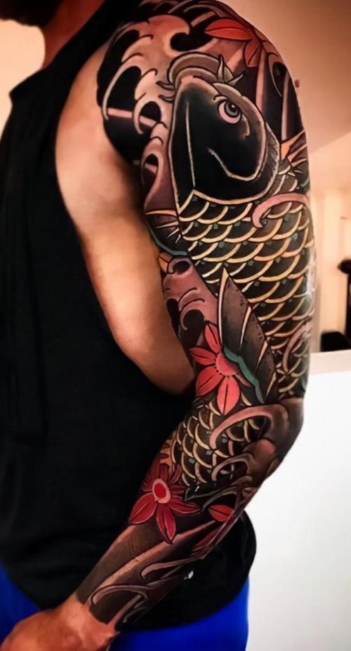 10张花臂鲤鱼纹身及手稿