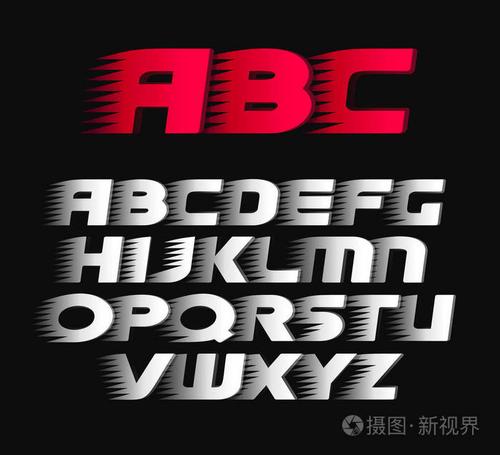 运动矢量字体.字母加粗斜体字母, 白色和红色符号