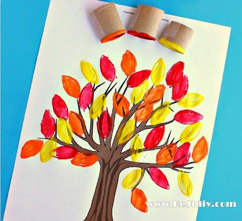 卫生纸卷筒废物利用 画出美丽的树木