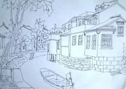 风景画素描 简笔 家乡