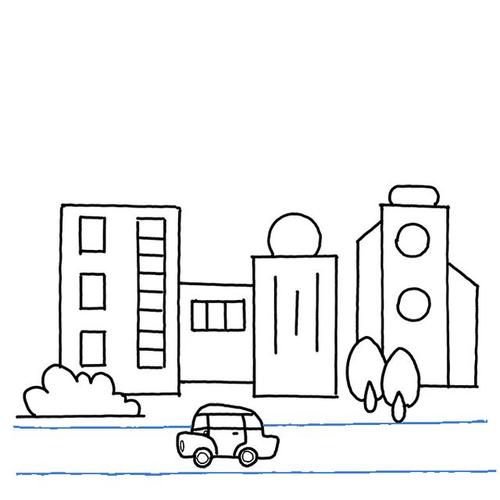 第八步:画两根水平的长的直线,表示马路.