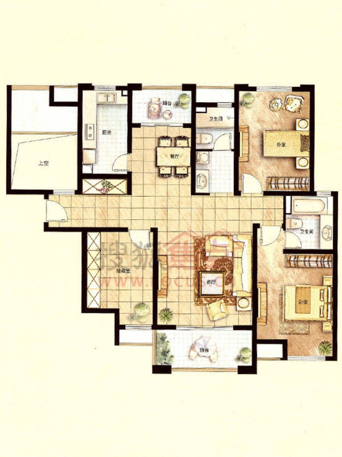 上海保利梧桐语2居/2室2厅2卫 138平米 户型图