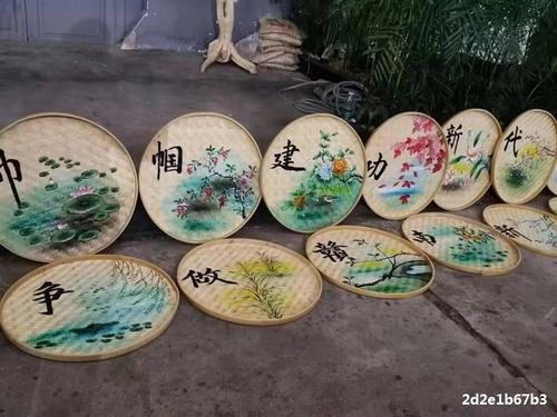 竹编装饰绘画圆竹簸箕无孔竹筛子成品画匾茶室农家乐竹吊顶竹装饰