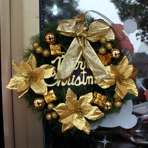 酒店商场圣诞门环布置 圣诞节装饰品加密花环门挂圈藤