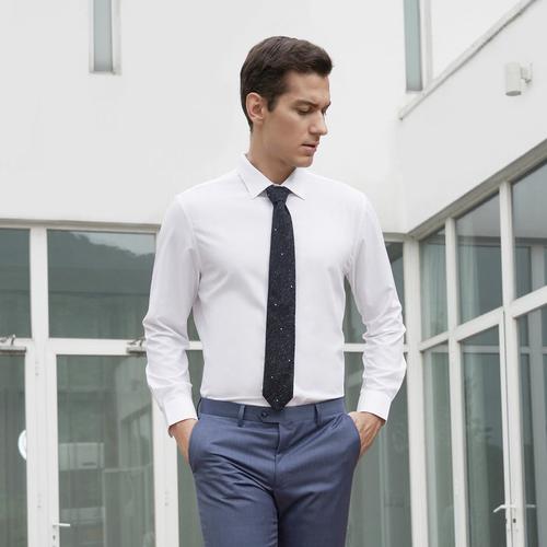 依文白衬衫男长袖衬衣男商务正装挺括寸衣ec590080视频