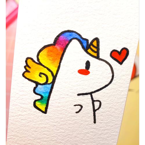 简笔画独角兽0615|刺绣 手绘水彩书签_刺绣_书签