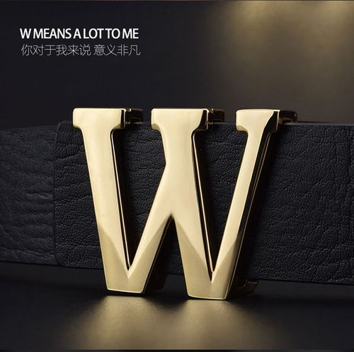 平滑扣棕色字母腰带男韩版潮流时尚休闲百搭裤腰带黑色银扣125cmcm