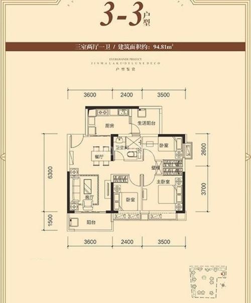 成都新房 成都楼盘 温江楼盘 恒大御景 恒大御景户型图  3-7 居室:2室