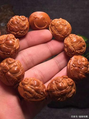 核雕名家橄榄核手串作品高浮雕八宝弥勒