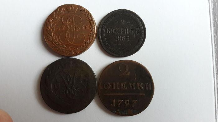 russia - lot of 4 copper coins (counter stamp)