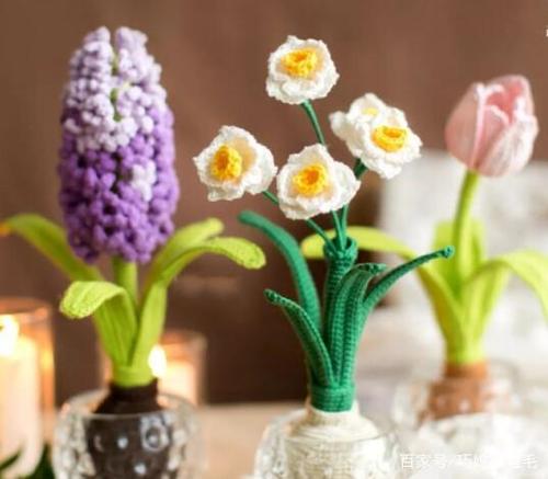 钩针:diy手工编织花卉盆栽 水仙花 郁金香 附图解教程!