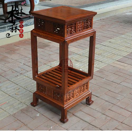 红木家具缅甸花梨花架实木简约客厅盆景架中式仿古古典花架花几