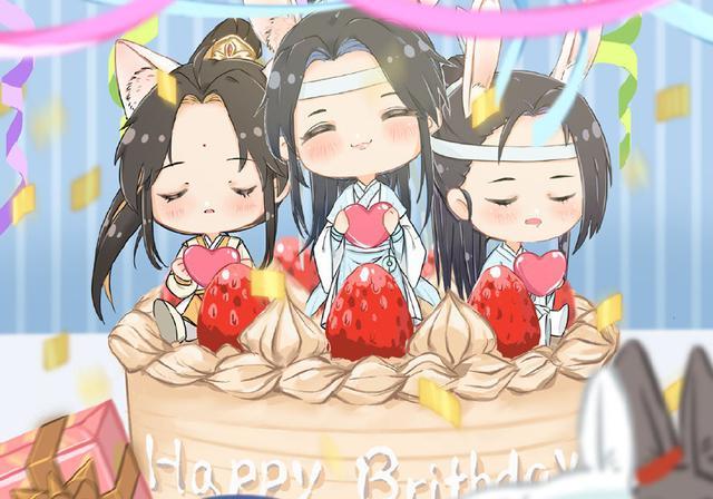 《魔道祖师》蓝思追生日贺图,海外画师也很暖,这个蛋糕很可爱!