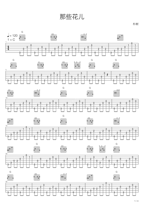 那些花儿吉他谱-朴树-高清六线谱图片谱
