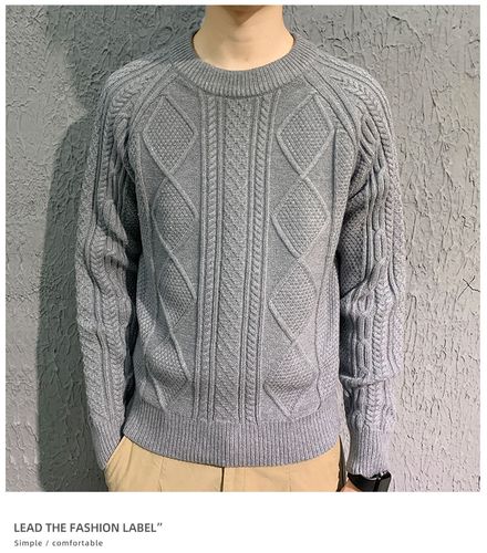 雅鹿冬款粗线手工编织毛衣男加厚保暖冬季粗针纯手工织衫潮流宽松线衣