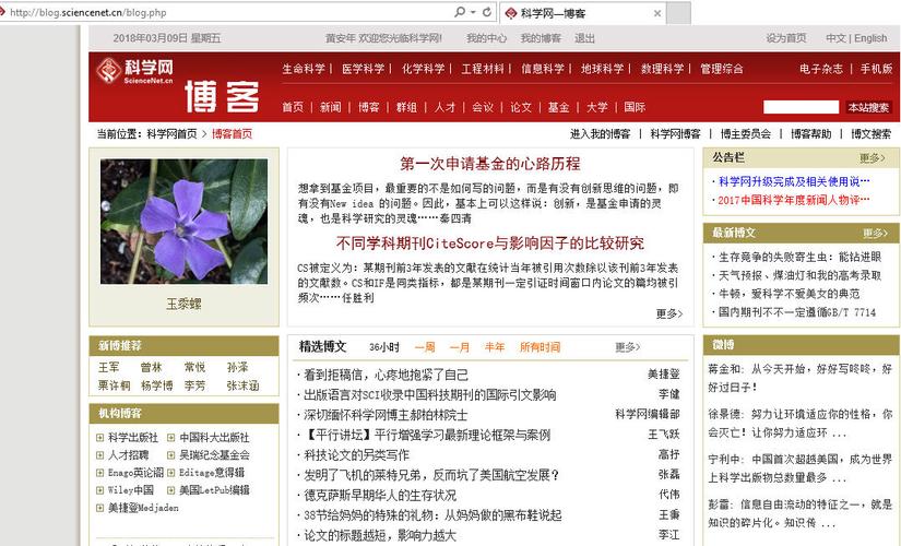 今晨科学网页面和3月8日原创性博文目录