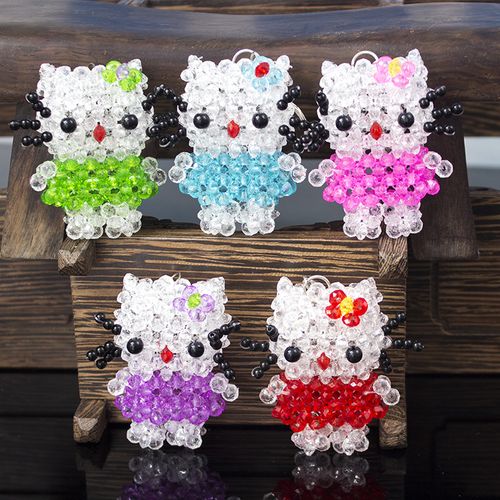 手工编织串珠diy材料包成品6mm仿水晶卡通造型编织小动物集合kt猫