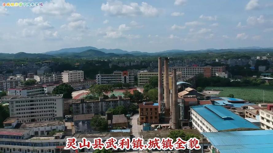 航拍灵山县武利镇,城镇面貌