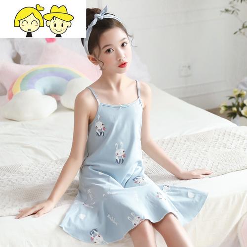 女童吊带睡衣女夏季无袖棉儿童睡裙亲子母女公主可爱套装薄款视频