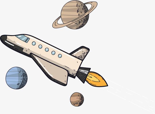 卡通线条航天宇航员飞船矢量图免抠元素