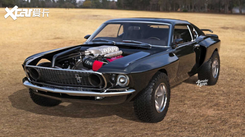 新车基于1969年的福特野马打造,采用更加宽大的轮胎,并提升了行驶高度